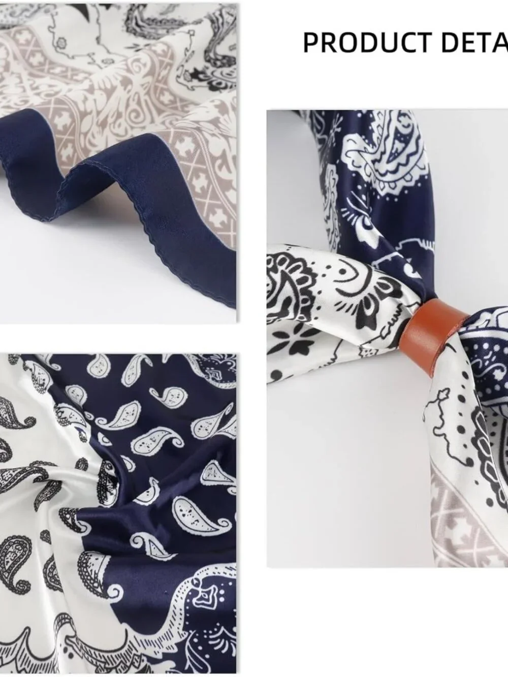 Men's Blue Beige 35 Inch Wild Rag Neckerchief Silk Western Bandana Neck Scarf